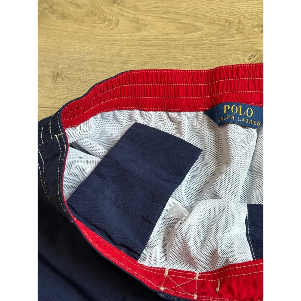 EUC Polo Ralph Lauren cargo Navy Blue Swim Trunks With Pockets Mesh Lined size L